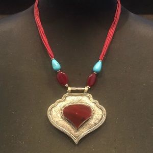 Vintage Boho Middle Eastern Necklace Red Carnelian